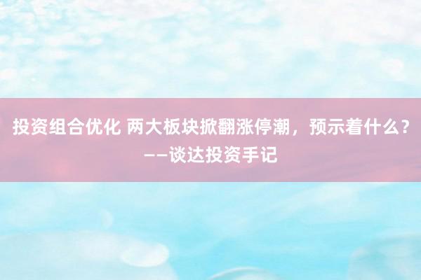 投资组合优化 两大板块掀翻涨停潮，预示着什么？——谈达投资手记