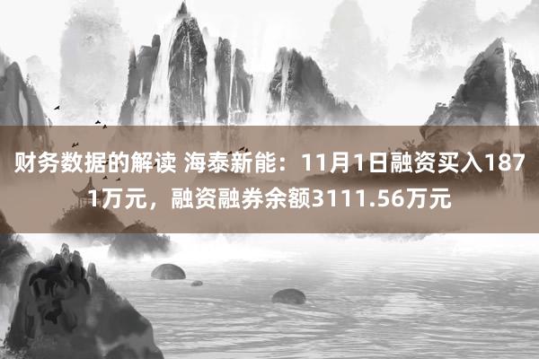 财务数据的解读 海泰新能：11月1日融资买入1871万元，融资融券余额3111.56万元