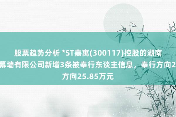 股票趋势分析 *ST嘉寓(300117)控股的湖南嘉寓门窗幕墙有限公司新增3条被奉行东谈主信息，奉行