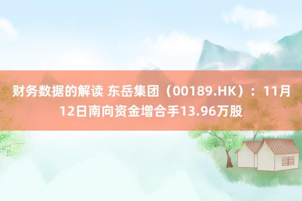 财务数据的解读 东岳集团（00189.HK）：11月12日南向资金增合手13.96万股