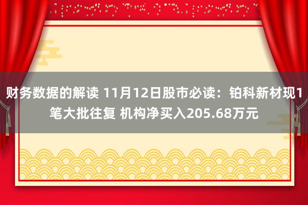 财务数据的解读 11月12日股市必读：铂科新材现1笔大批往复 机构净买入205.68万元