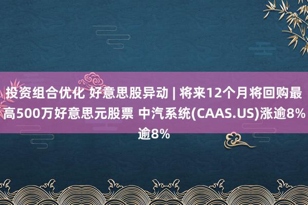 投资组合优化 好意思股异动 | 将来12个月将回购最高500万好意思元股票 中汽系统(CAAS.US