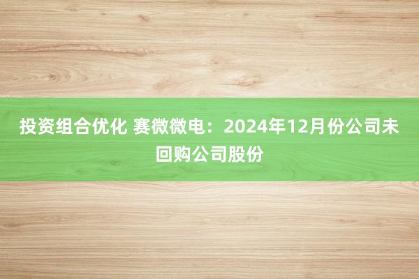 投资组合优化 赛微微电：2024年12月份公司未回购公司股份