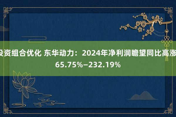 投资组合优化 东华动力：2024年净利润瞻望同比高涨165.75%—232.19%