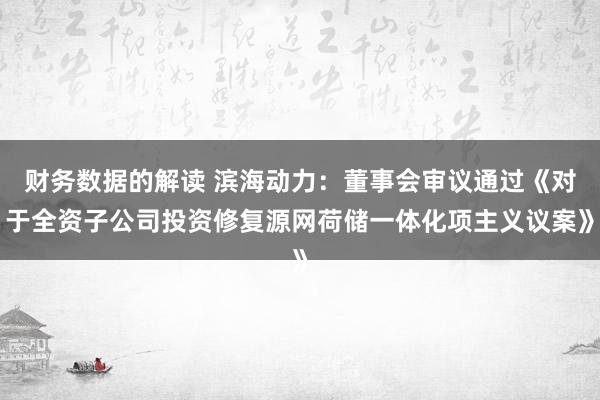 财务数据的解读 滨海动力：董事会审议通过《对于全资子公司投资修复源网荷储一体化项主义议案》