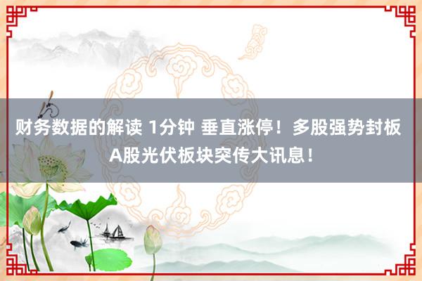 财务数据的解读 1分钟 垂直涨停！多股强势封板 A股光伏板块突传大讯息！