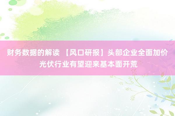 财务数据的解读 【风口研报】头部企业全面加价 光伏行业有望迎来基本面开荒