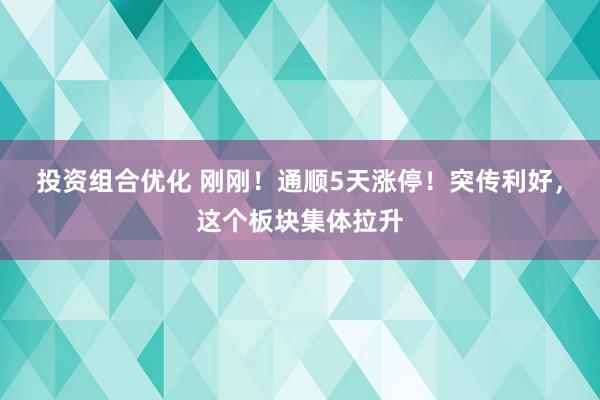 投资组合优化 刚刚！通顺5天涨停！突传利好，这个板块集体拉升